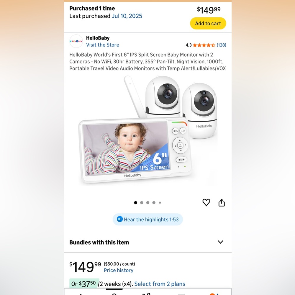 HelloBaby 6" IPS Screen Baby Monitor